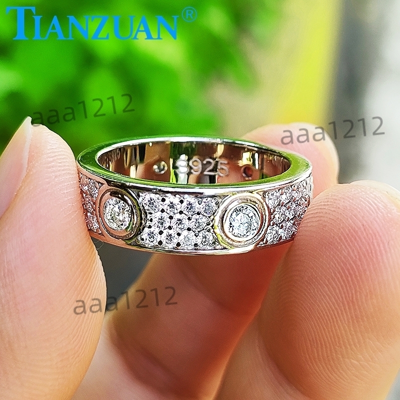 925 Silver Solid Rings Classic Love Three Rows of Luxury Eternity Ring Moissanite Diamond Wedding Engagement Ring Ladies Men