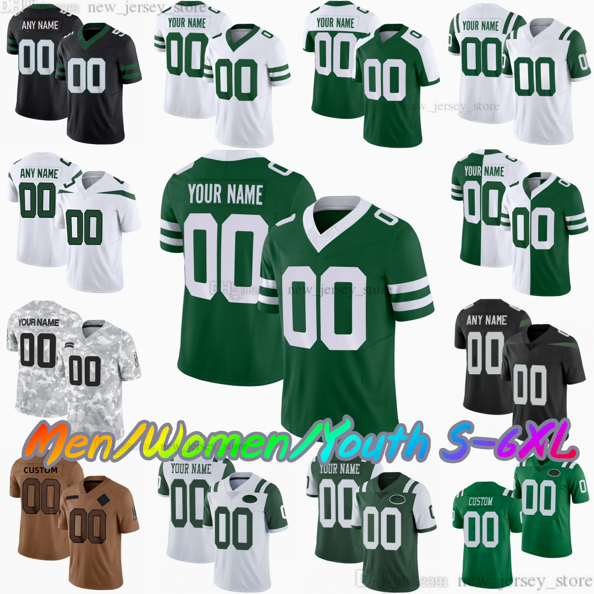Custom S-6XL DIY 20 Breece Hall Football Jersey Stitched 1 Ahmad Sauce Gardner 8 Aaron Rodgers 7 Justin Fields 12 Joe Namath 95 Quinnen Williams 5 Garrett Wilson Jerseys