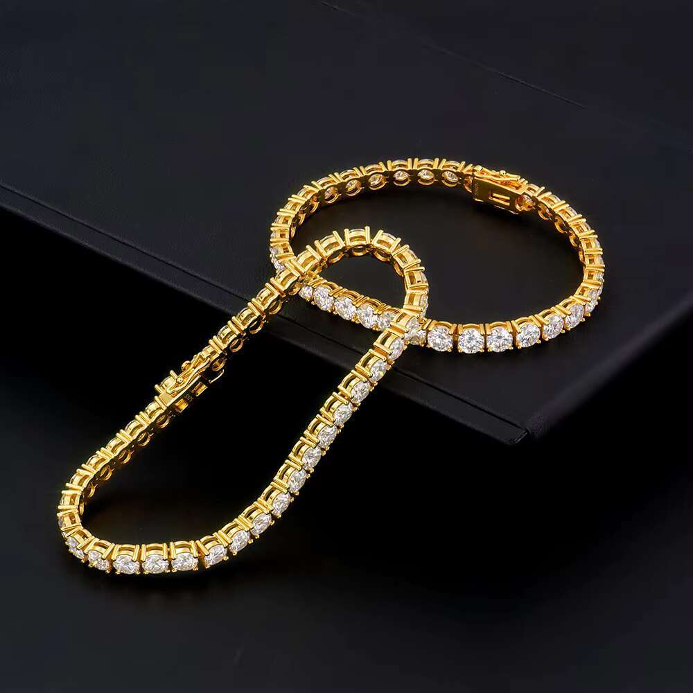 5mm Tennis Bracelet Moissanite Diamond Stone WHITE Color 925silver Plated Yellow Gold