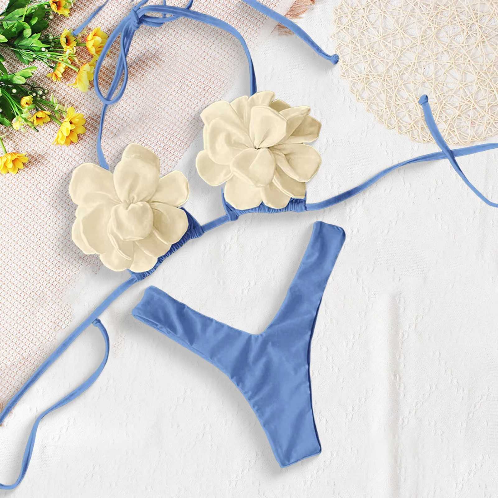 Vacation Swimwear Set Ruffle Trim Halter Bikini Set Womens Summer Swimming Suit Beachwear XJ250624