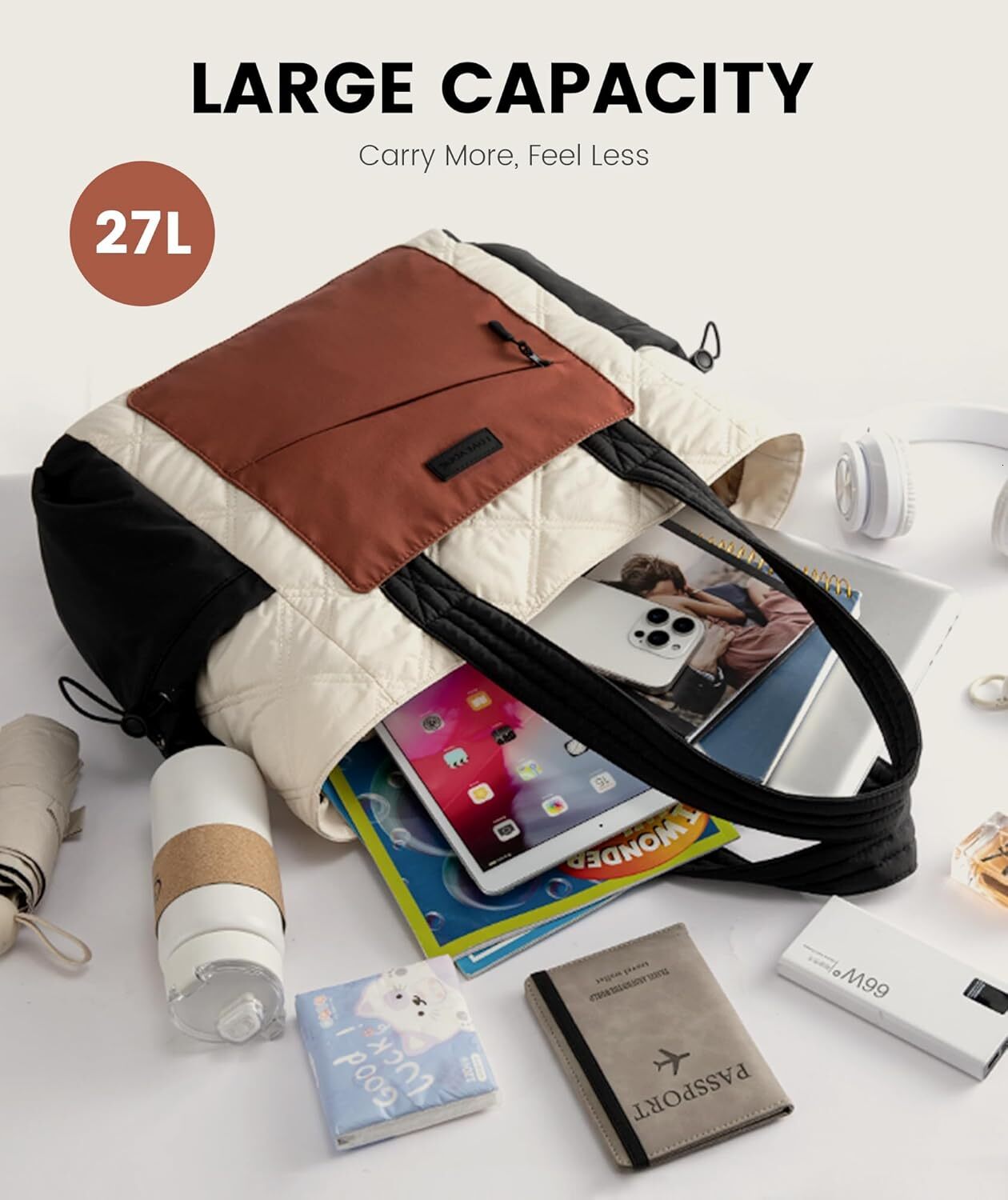 DHYMX Tote Women, Puffer Bag and Work Bags with Zipper for Travel, Daily, School, Quilted designer bag Nurse Shoulder, 2pcs Support customization