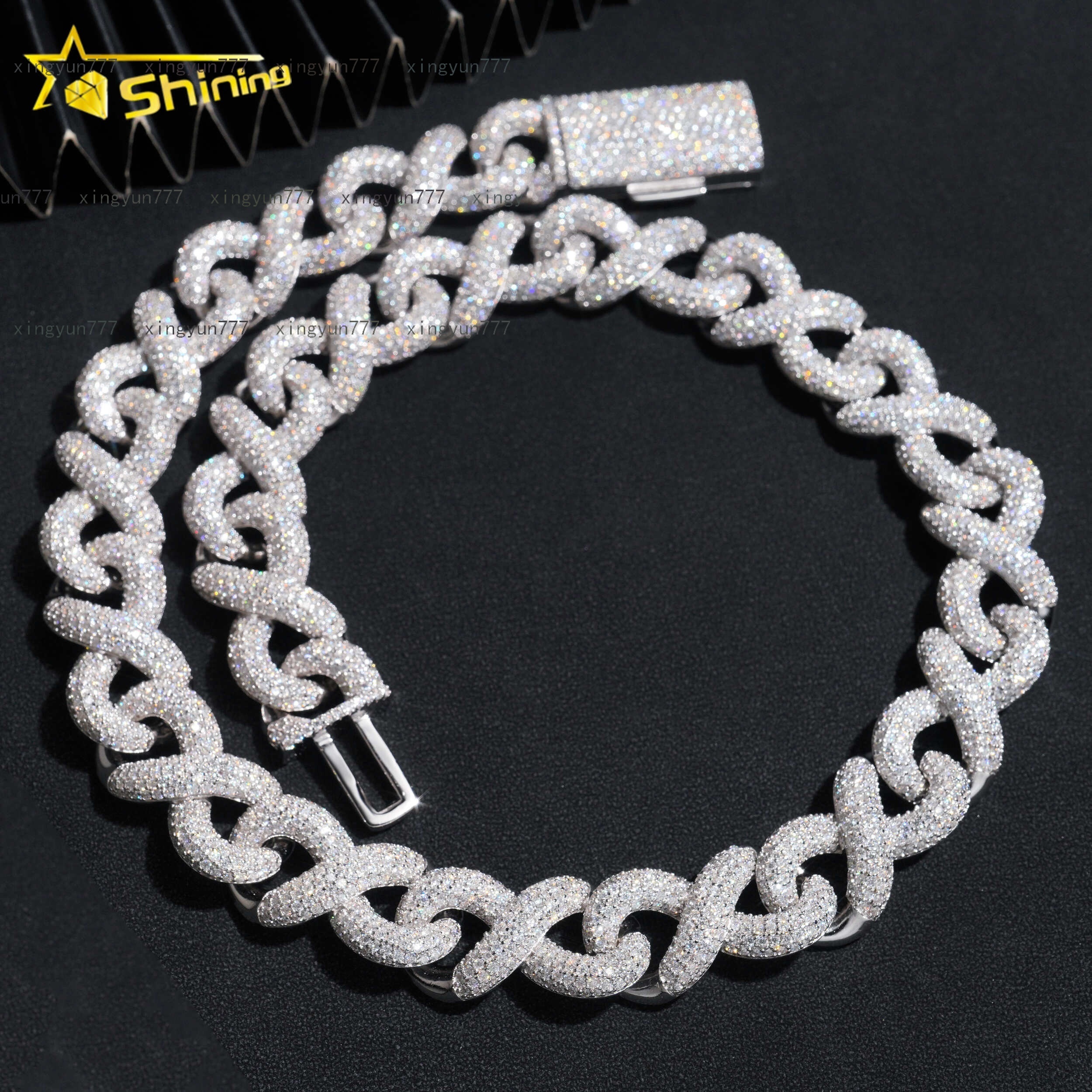 Hip Hop Jewelry Necklace Pass Diamond Tester 925 Sterling Silver Cuban Chain 18MM Infinity Link Chain