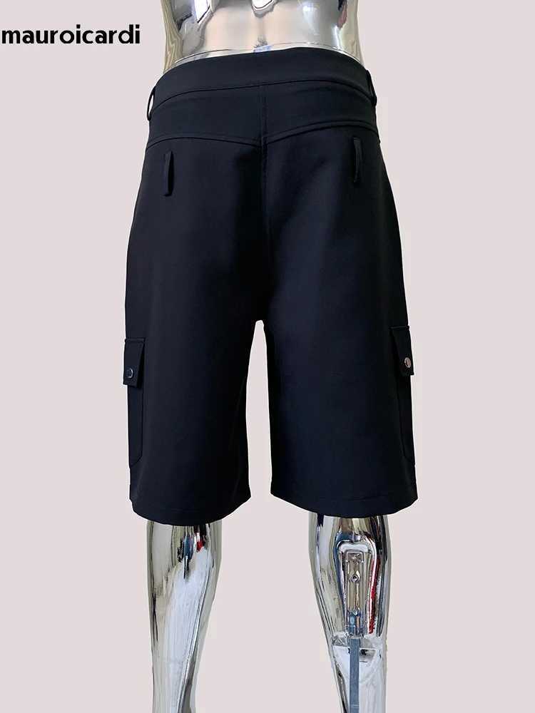 Mauroicardi Spring Summer Cool Handsome Black Cargo Shorts for Men High Waist Mens Straight Pants Luxury Designer Emo Clothes W250705