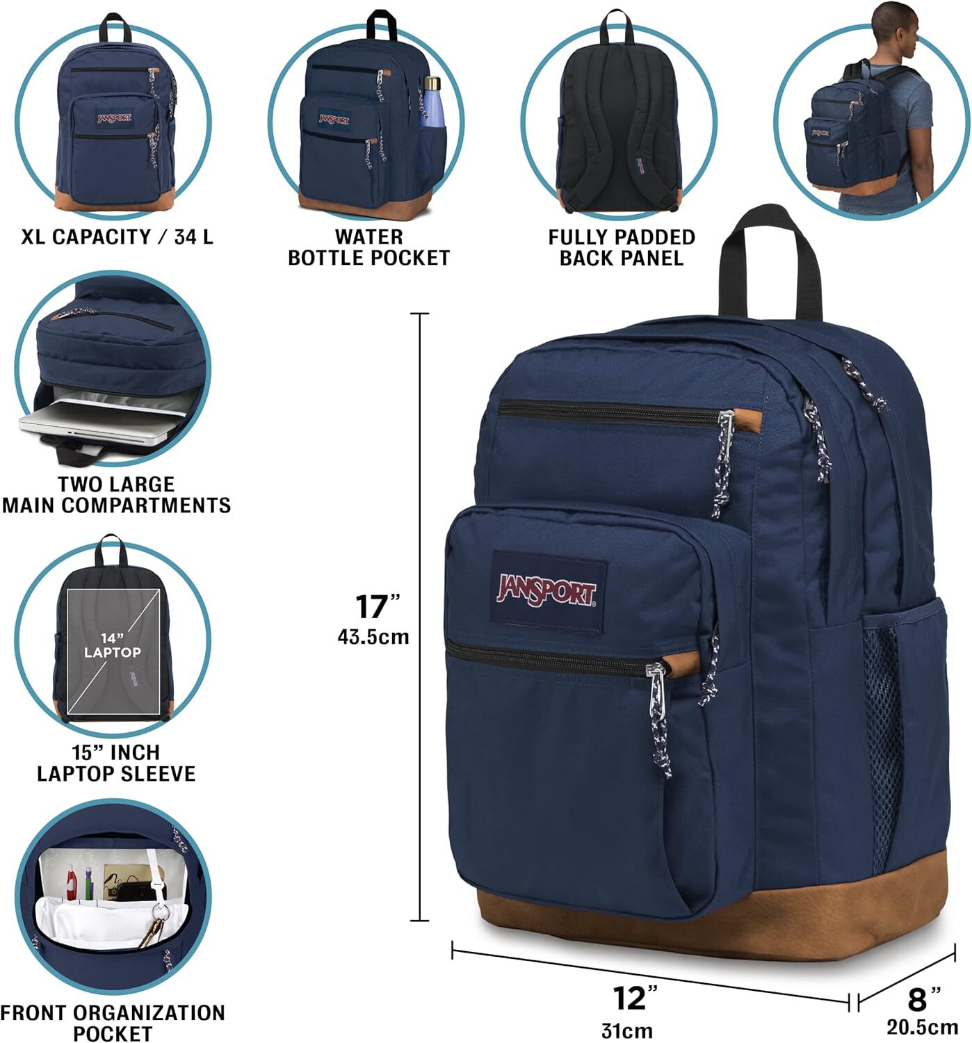 DHYMX JanSport Cool designer bag Backpack, 15-inch Laptop Sleeve - Large Computer Bag Rucksack with 2 Compartments, Ergonomic Straps, Black Support cu
