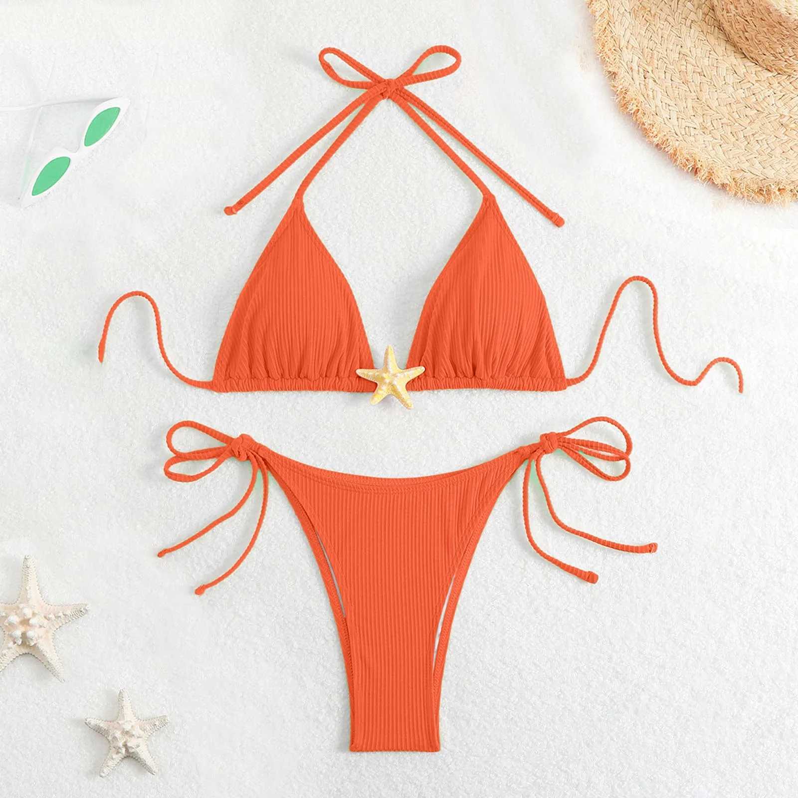 2025 Summer Short Dress Split Swimsuit WomenS 2 Piece Decor Bikini Tie Side Bathing Suit Ruffle Beach Wear Summer XJ250624