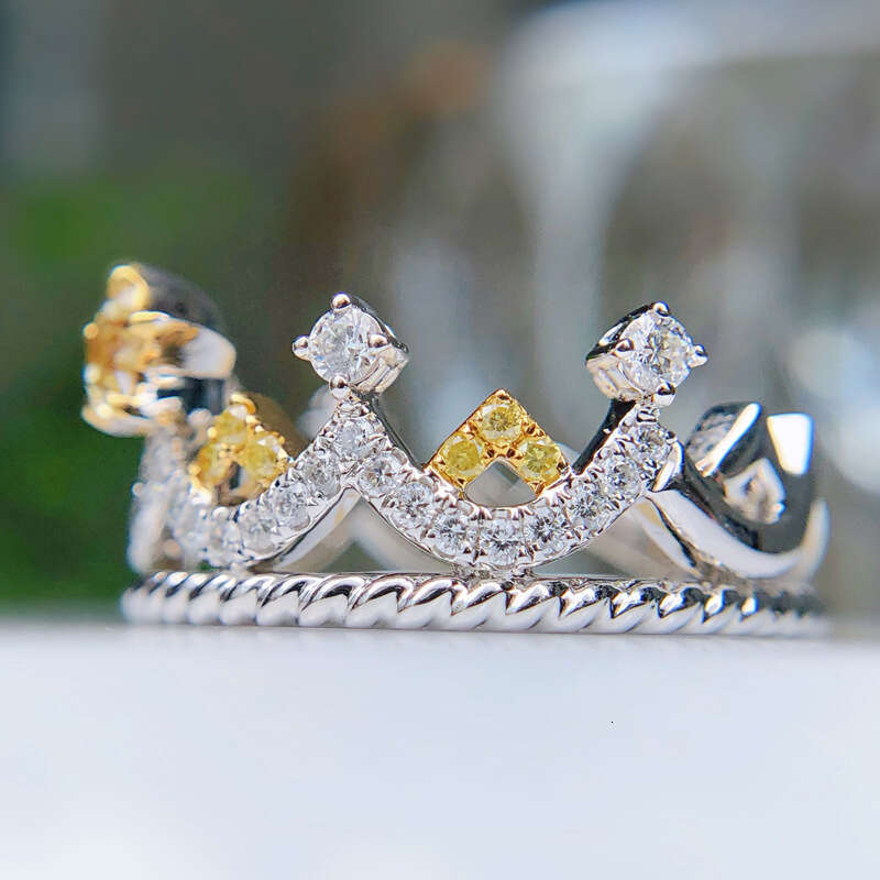 TikTok Live New Inlaid Imitation Asscher Yellow Diamond Pentagram PT950 Princess Crown Ring d82