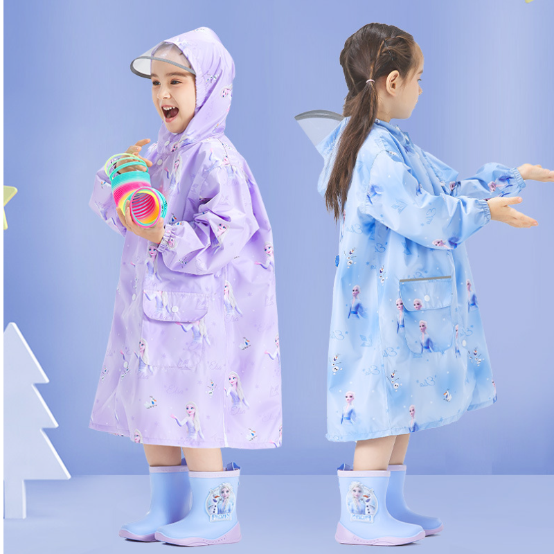Disney Unisex Raincoat for Boys and Girls Children's Raincoat with PU Adhesive Elsa Girl Student Raincoat Wind and Rainproof Comfortable and Soft