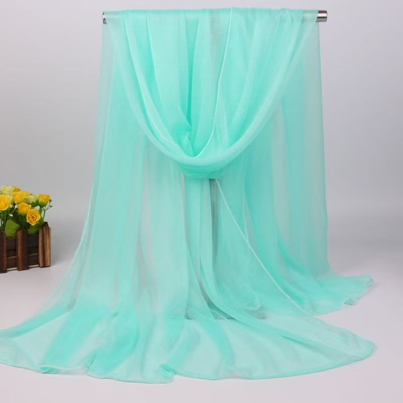 K1243 Korean style new scarf for women, long chiffon shawl, summer sun protection, beach towel, solid color silk scarf