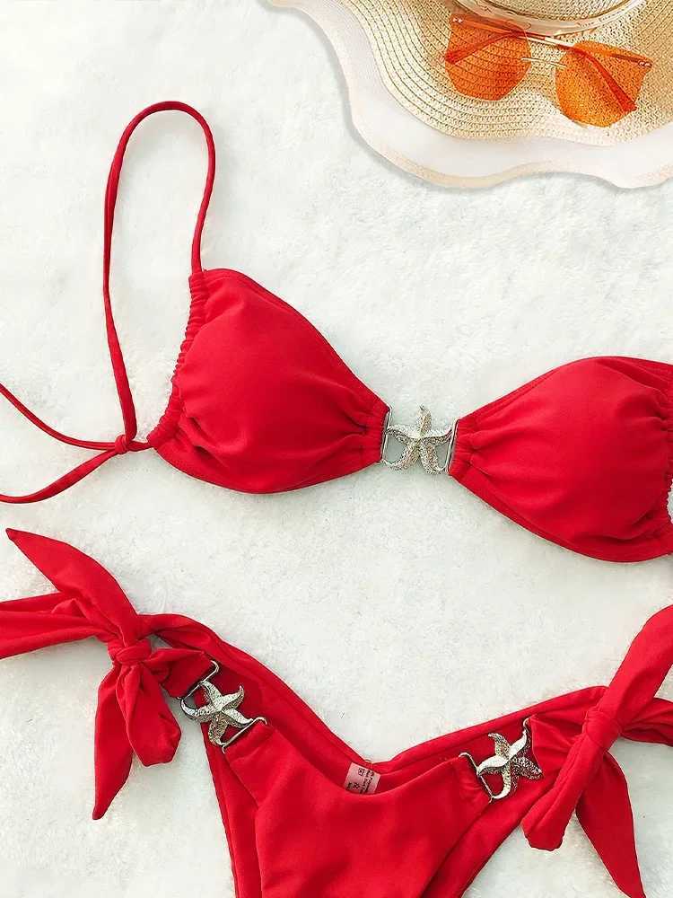 Vzvn 2025 New Summer Swimwear Bikini Set Sexy Laced Up Bikini 2 Piece Set Women Split Swimsuit High Waist Beach Backless Bikini XJ250624