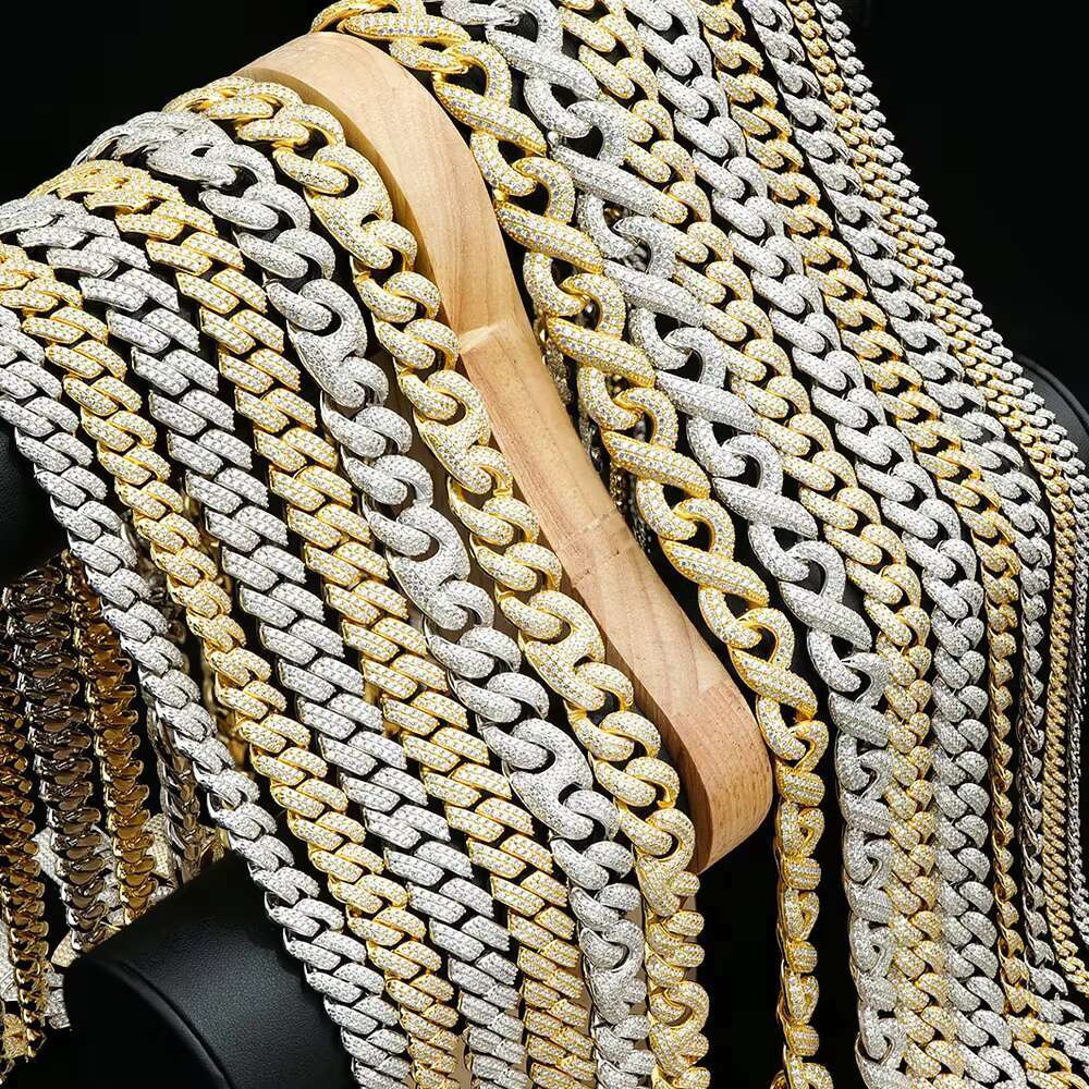High Quality Chain 6-24mm Iced Out Luxury Fine Jewelry Necklace Set VVS Moissanite Hiphop Fashion Miami Cuban Chain 925 Sterling Silver