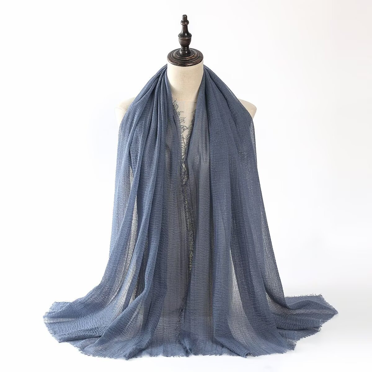 K1238 Wholesale long cotton and linen blended shawl scarf for women solid color short edge Middle Eastern headscarf with multiple colors available