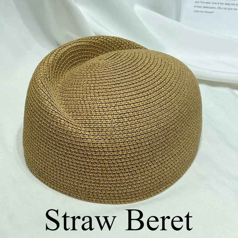Women Vintage Straw Beret Hat Summer Fedora Sun Cap Hostess Pillbox Millinery Fascinator Base Wedding Cocktail Party 250703