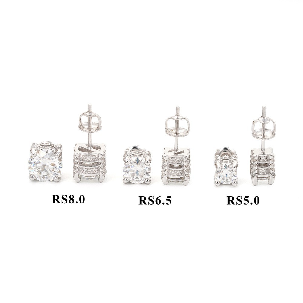 Luxury Moissanite Diamond Earrings 925 Silver Hip Hop Fine Jewelry Stack Round Ear Studs Screw Back Men Women Earrings