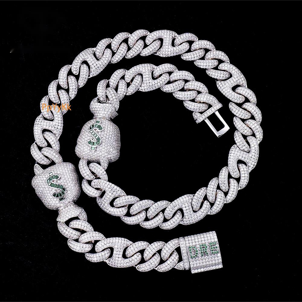 Luxury Designer Jewelry VVS Moissanite Necklace Money Bag Pig Nose Design White Gold Plated Green Hip Hop Style Fashion High Quality GRA Tested