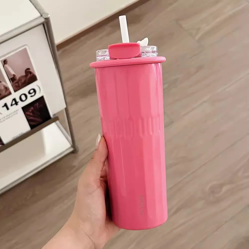 500ml Cute Tumbler Cups With Straw Stainless Steel Thermal Bottle Korean Thermos For Ice Coffee Tea Juice Water Cup 250704 W260226