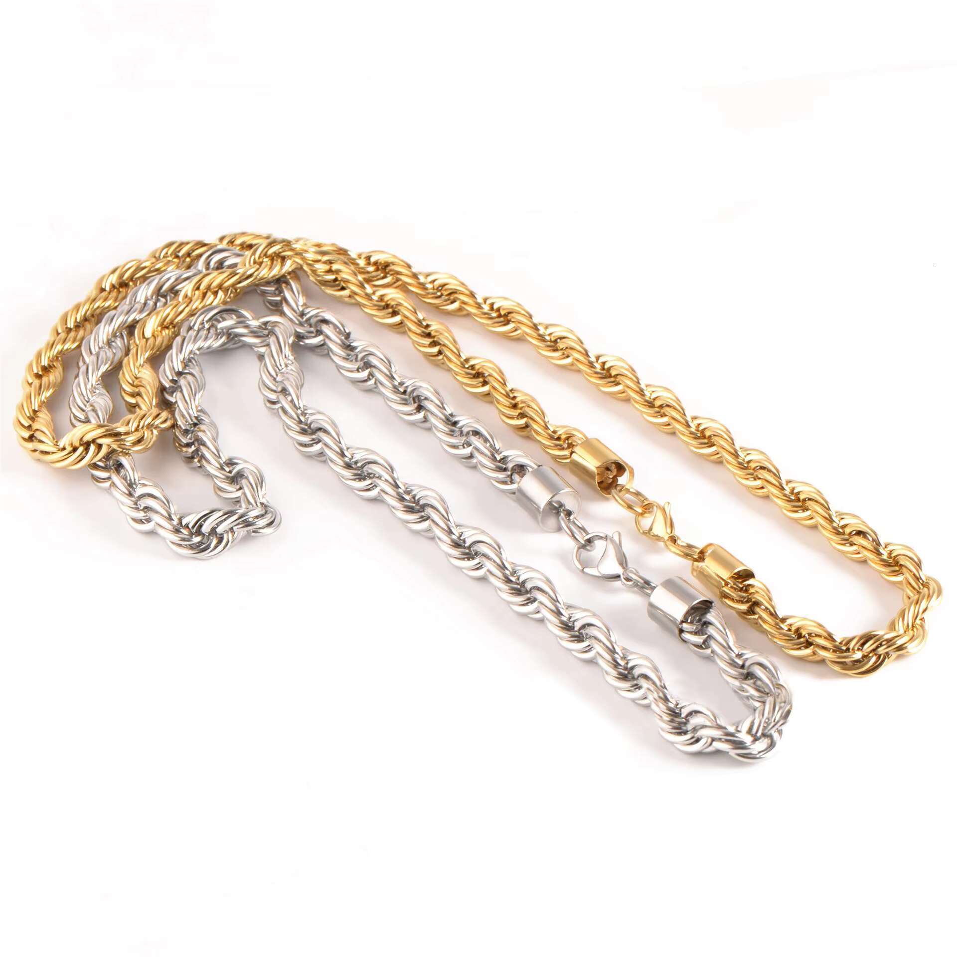 Fashion Jewelry 8mm 10mm Chunky Rope Chain Necklace 18K Gold Plated Stainless Steel Twisted Rope Chain