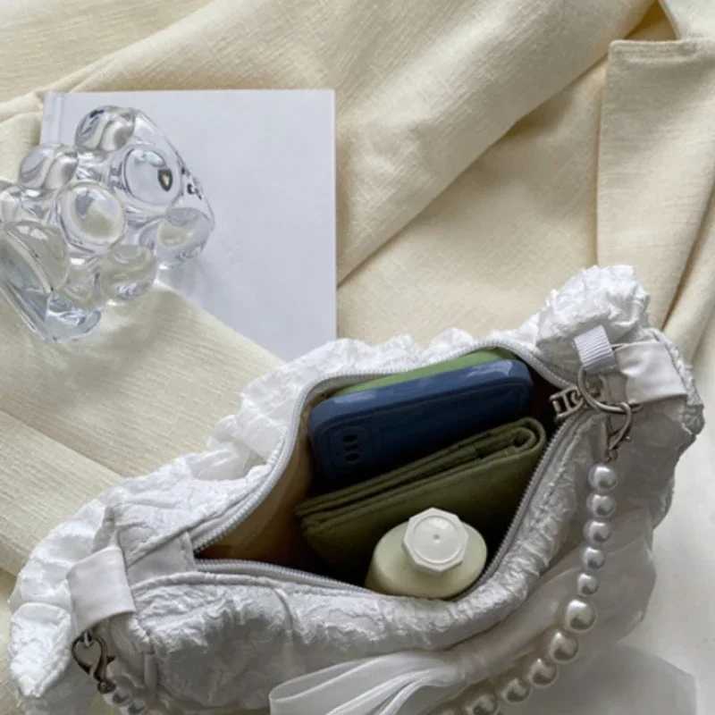 Pearl Female Bag Retro Luxury Designer Handbag Bow Crossbody Bags Fashion Canvas Womens 2024 Trend Shoulder Bag Underarm Bags XJ250704