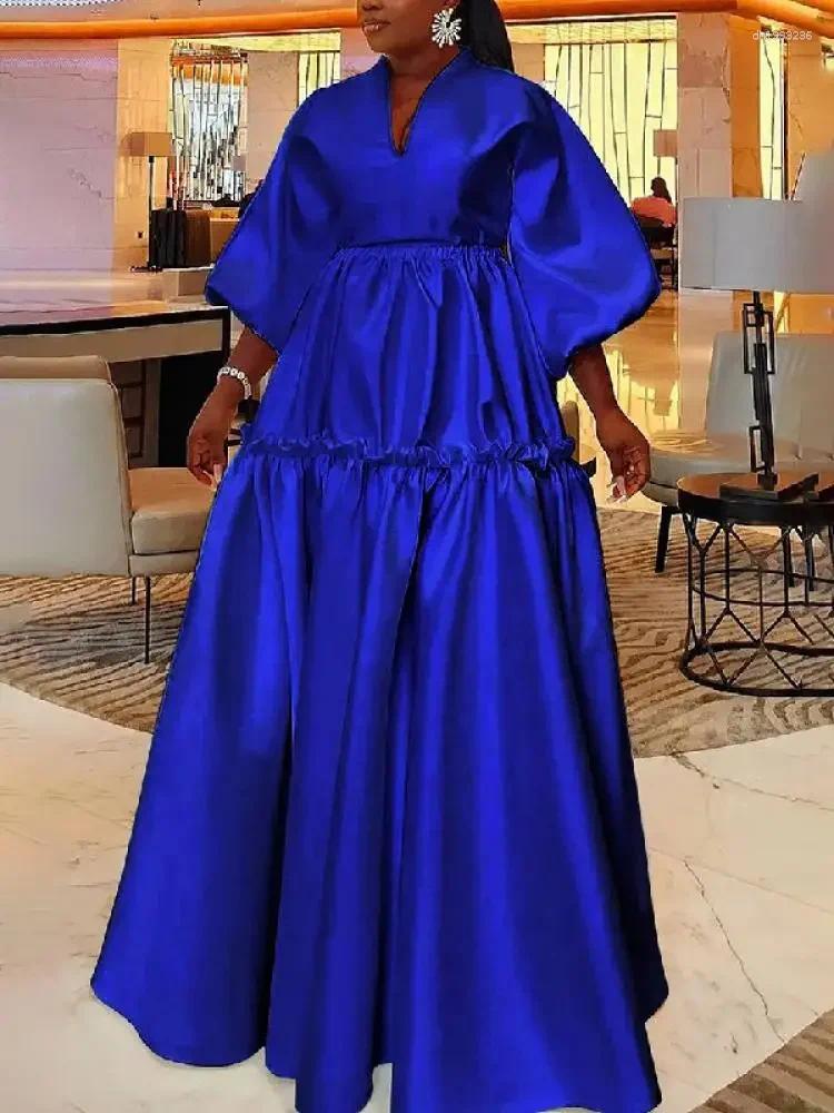 Casual Dresses Women Minimalist Solid Color Sleeves Falbala Party Evening Dress Spring Autumn Loose Date Night Styling Maxi Plus Sizes 5XL