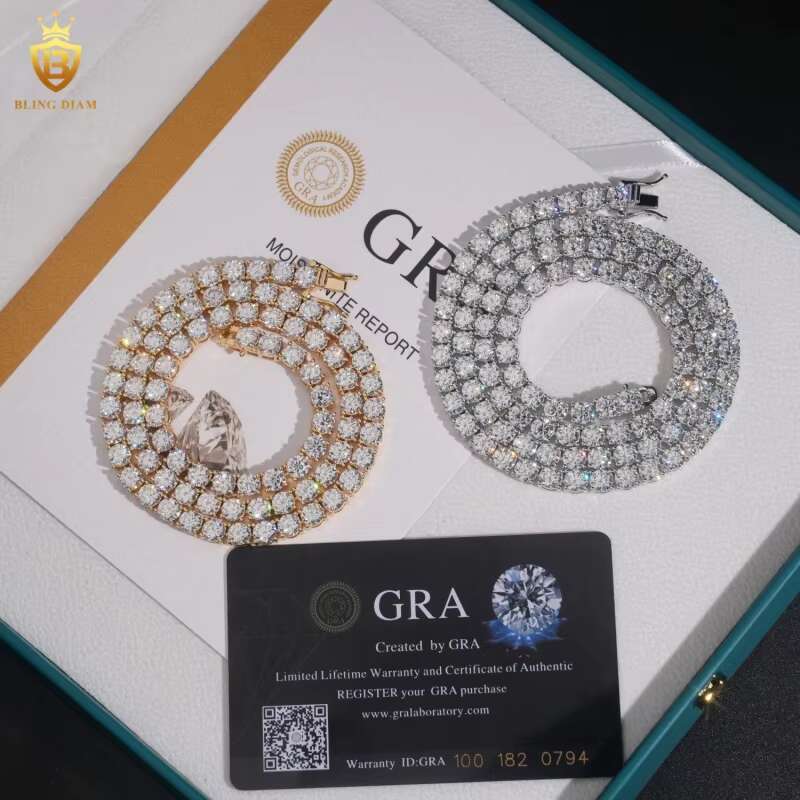 5mm Tennis Chains Bracelet Necklace Hip Hop Jewelry 925 Sterling Silver Vvs1 Moissanite Iced Out Gra Certificate
