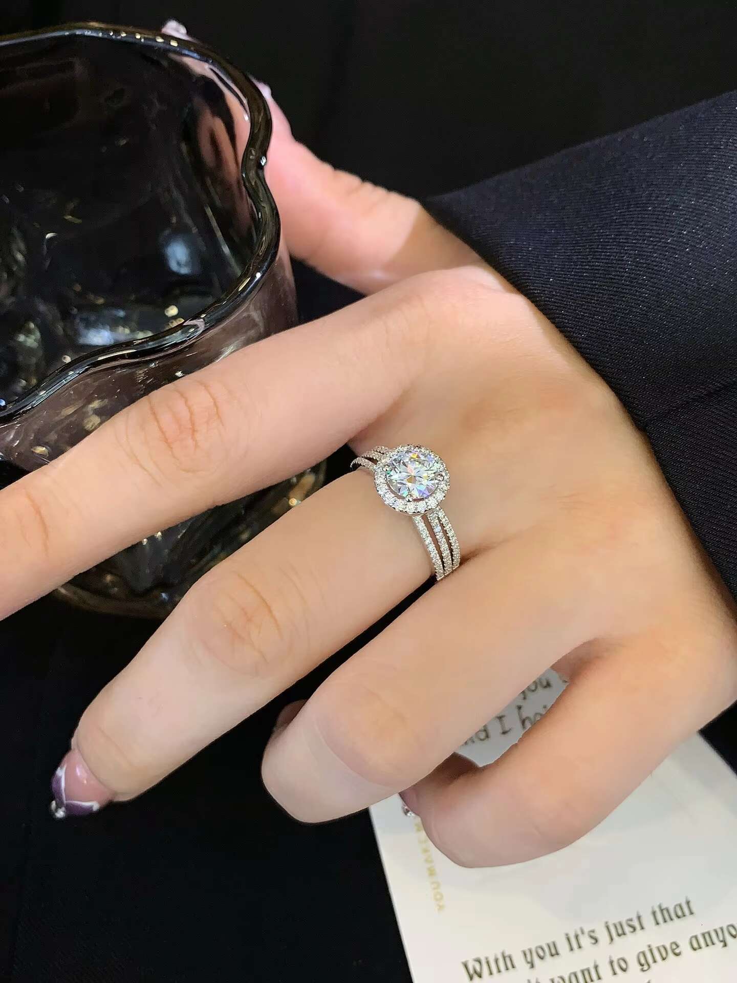 Moissanite Jewelry Customizable 9K 10K 14K 18K White Gold 1ct Round Cut Engagement Wedding Halo Ring for Women Girls