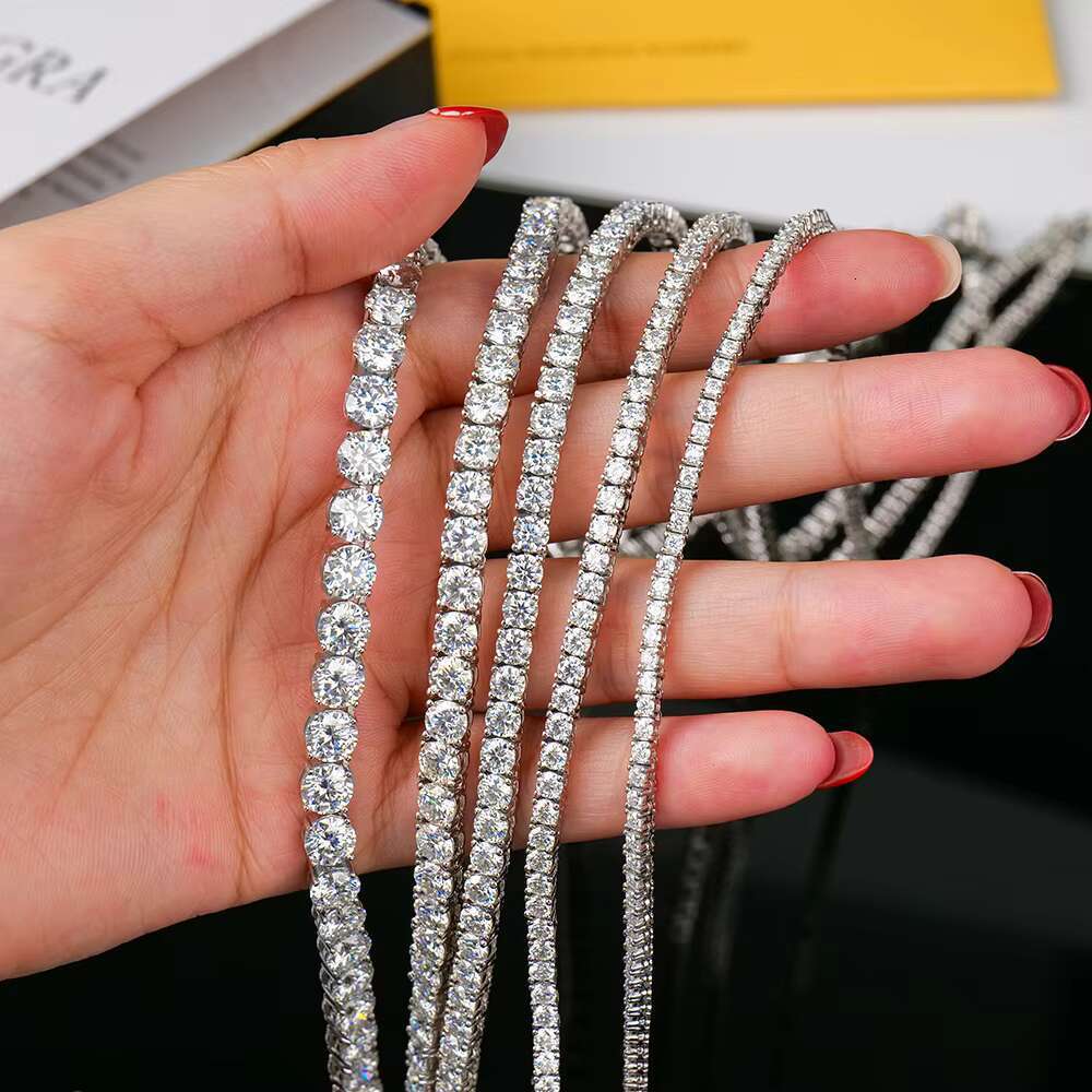 Luxury Jewelry Necklace White Gold Silver Iced Out Moissanite Tennis Chain Unisex 3mm Round Cut Fashion High Quality GRA Certified