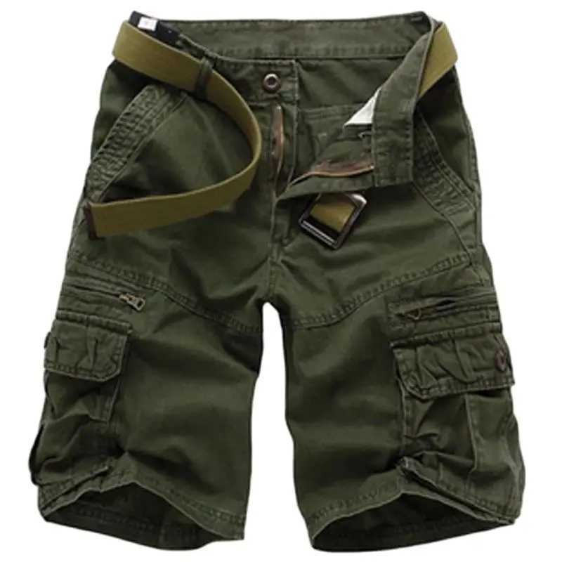 Summer Casual Shorts Men Cotton Cargo Shorts Mens Multi Pocket Knee Length Pants Fashion Streetwear Shorts for Men Without Belt W250705