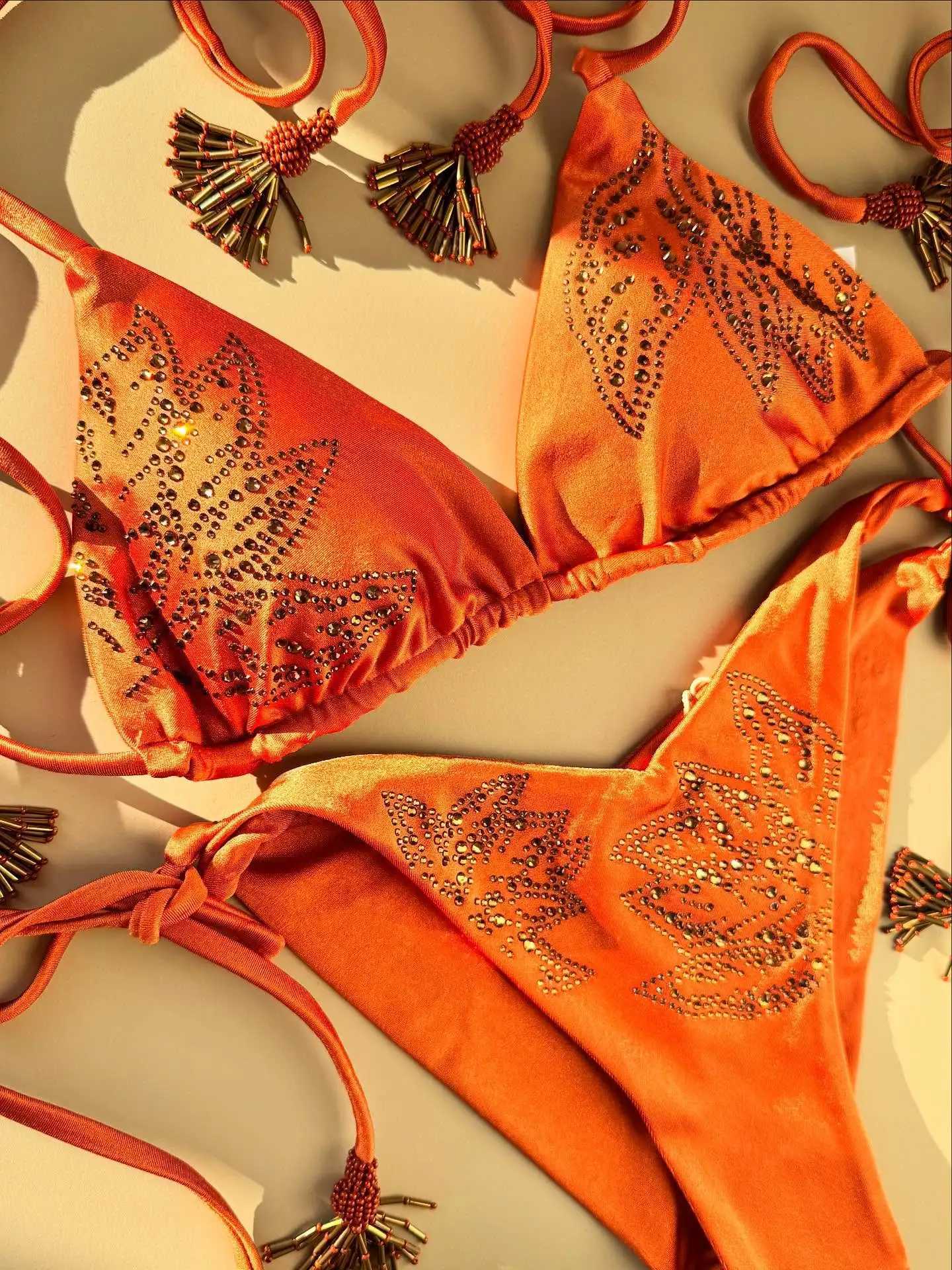 2025 New Sexy High-Cut Organza Bikini Set with Gold Accents Women Swimwear Bathing Suit New Color Match Holiday Beachwear XJ250624