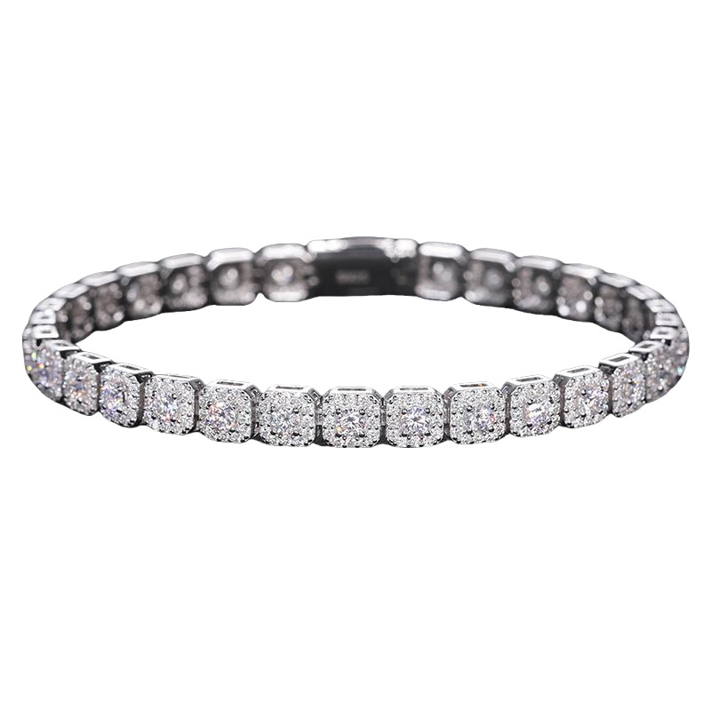 VVS Moissanite Platinum Color Luxury 925 Sterling Silver Men Iced Out Tennis Bracelet Fine Jewelry