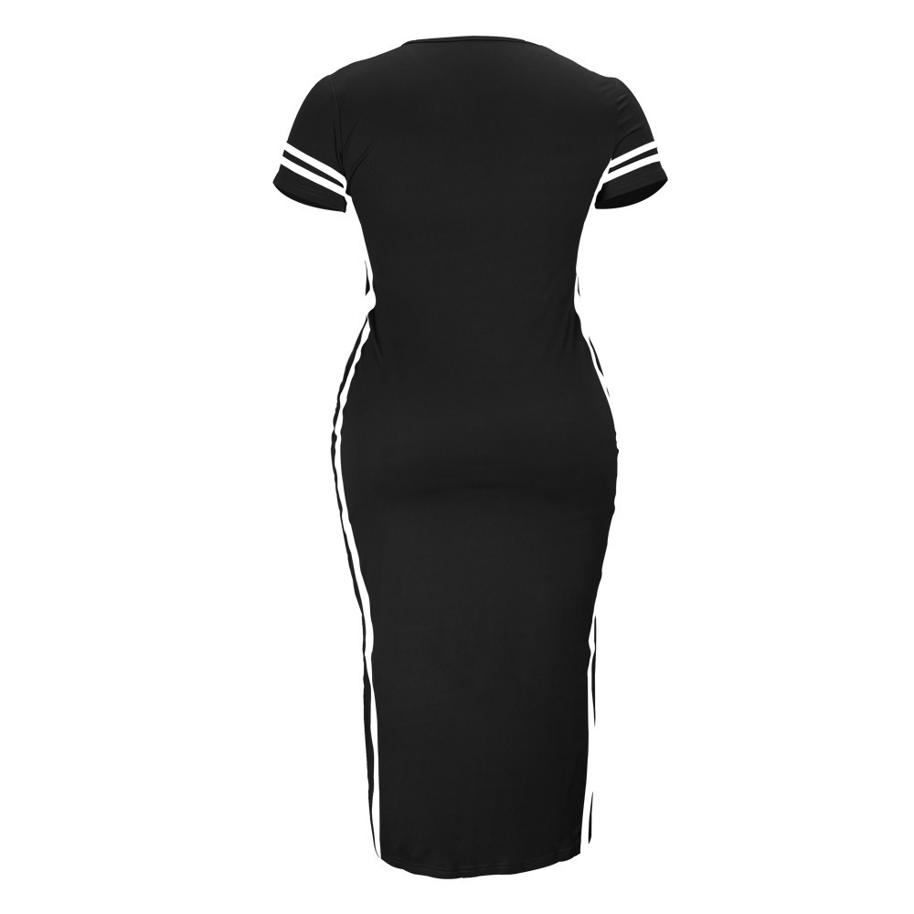 P74Hot selling short sleeve round neck positioning printing fashion large size dress for women