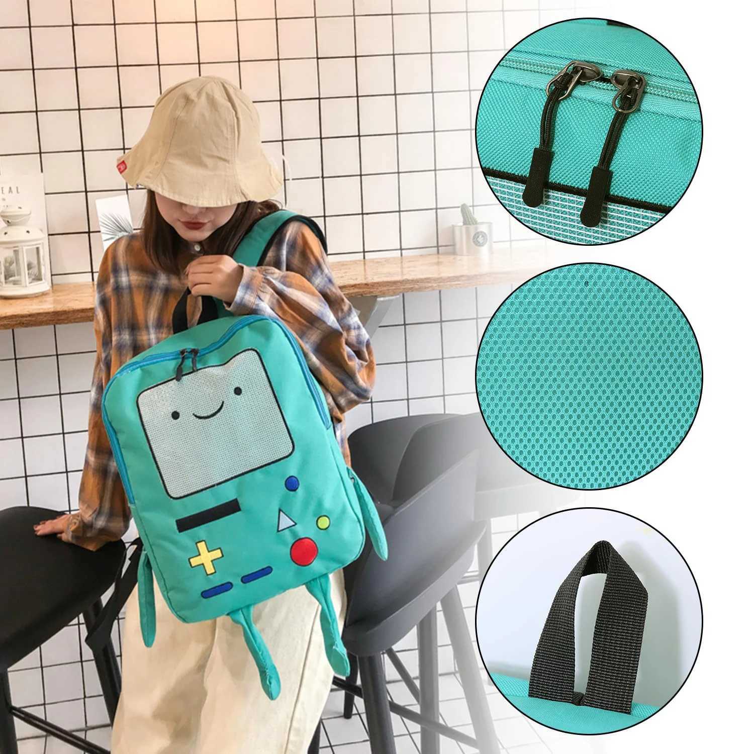 14 Inch Cute Cartoon Backpack Adventure Time Anime Casual Travel Green Anime Bag Breathable Portable Lightweight W250705