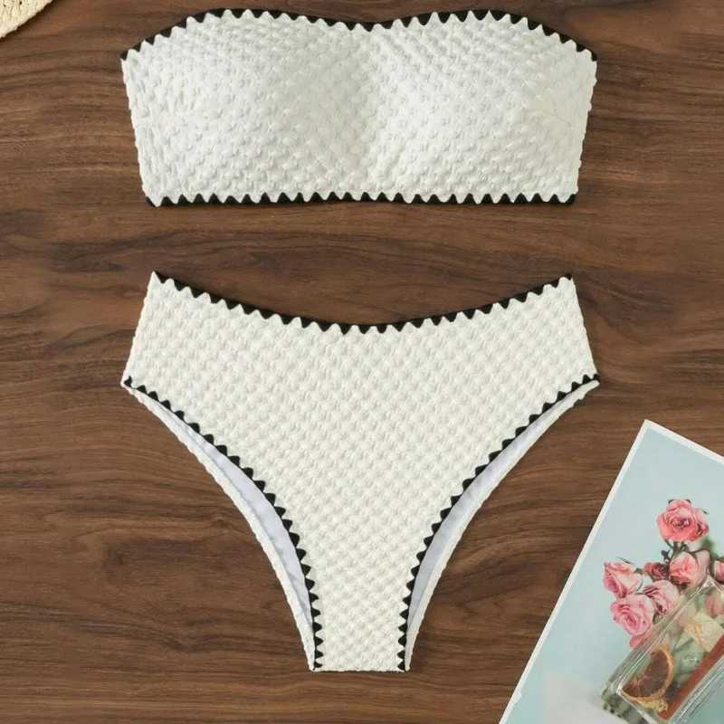 new2025 elegant strapless swimsuit womens bikini fashionable high waist split swimsuit casual beach wear swimsuit two-piece set XJ250624