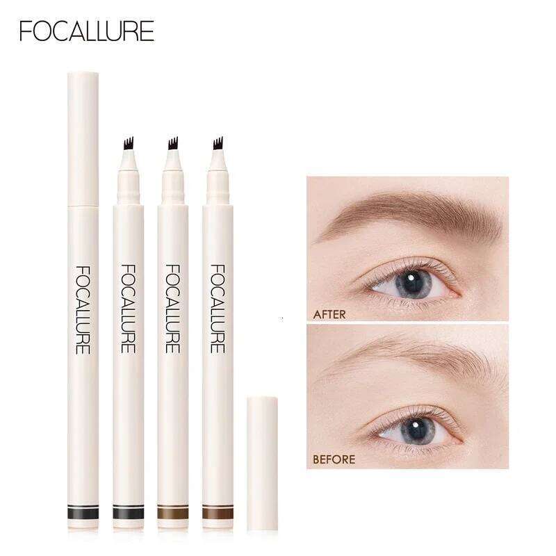 FOCALLURE Wholesale 4 Fork Tip Pencil Cosmetics Long Lasting Natural Dark Brown Liquid Eyebrow Pen Professional Makeup X250705