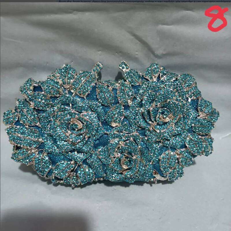 Golden Sier Crystals Evening Fashion Rose Flower Dias Clutch Bags Soiree Purse Women Wedding Bride Handbags