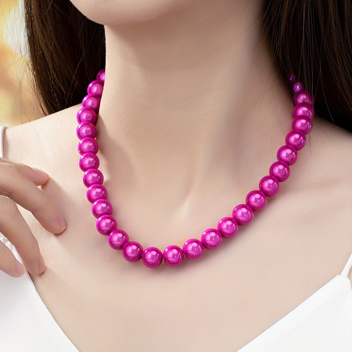 1 Piece Colorful Fashion Necklace Beaded Clavicle Chain Dopamine Candy Color