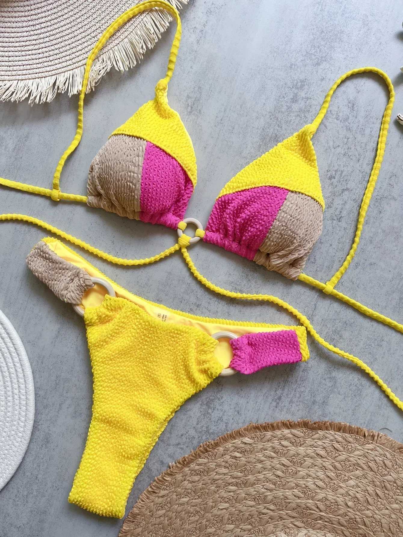 Sexy Green Bikini Tassel Drawstring Side Thong Swimsuit Women Summer Push Up Swimwear Bathing Suit Beach Wear XJ250624