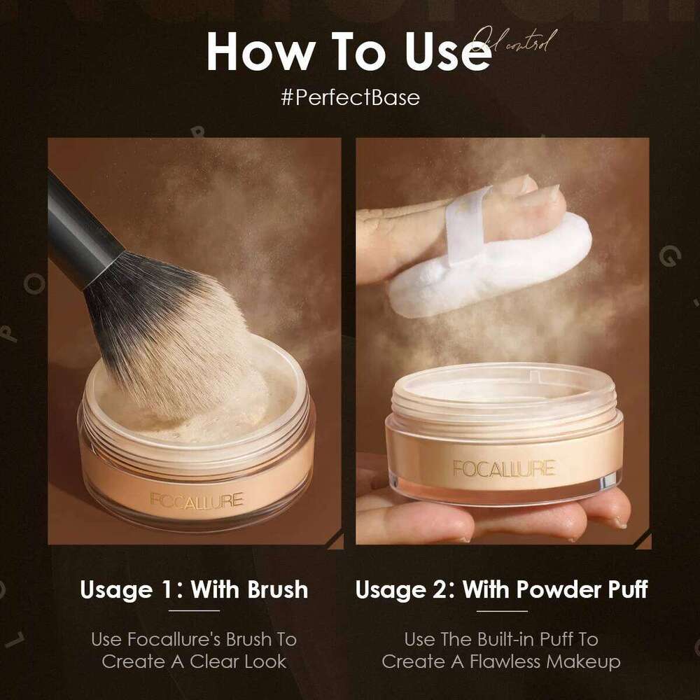 FOCALLURE 2 Colors Natural Smooth Loose Makeup Oil-Control Concealer Brighten Cosmetics Face lasting Setting Powder X250705