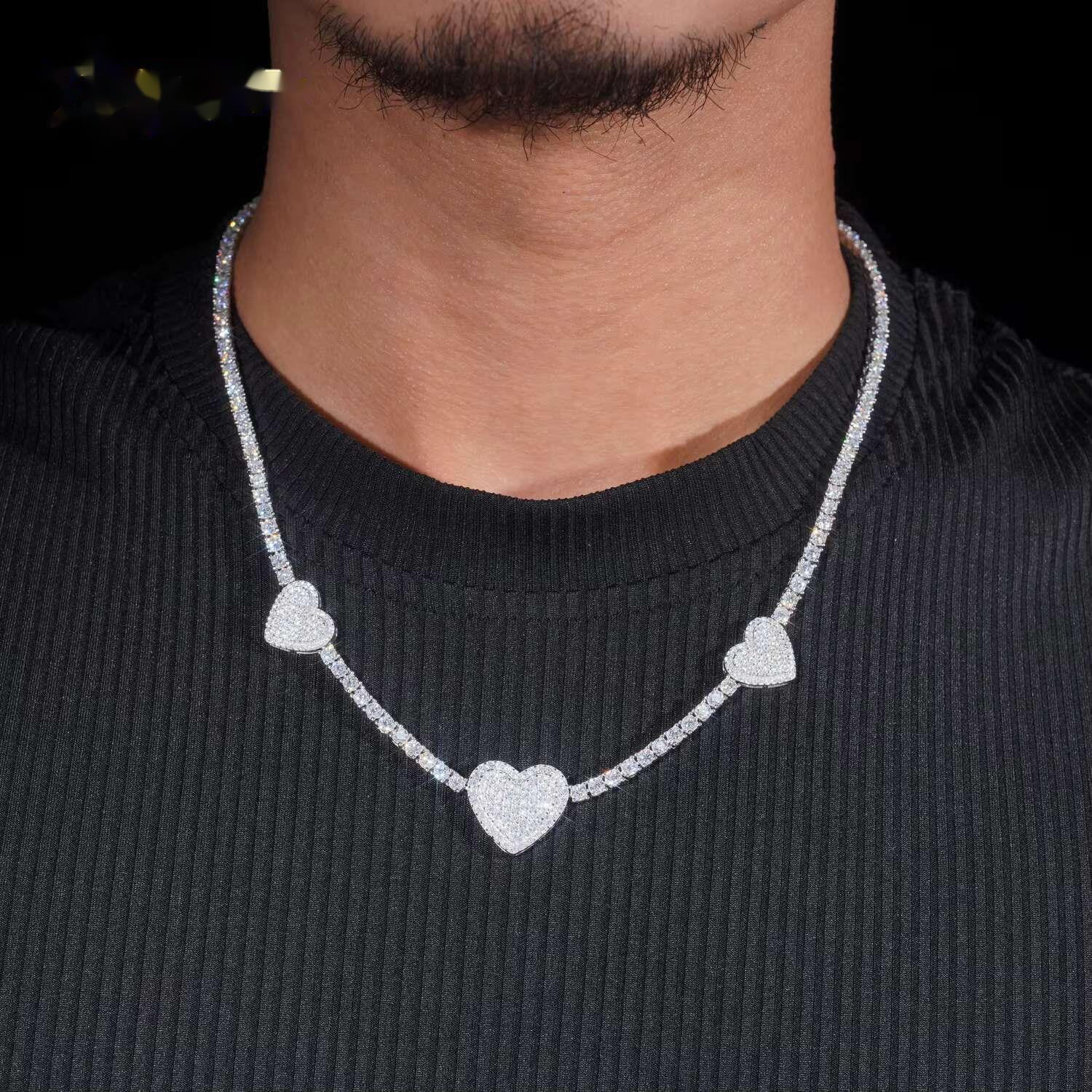 Fine Jewelry Fashion Heart Necklace 925 Pure Silver 3mm High Quality VVS Moissanite Tennis Necklace GRA Certified