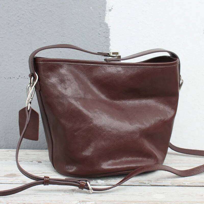 Natural Leather Handbag Bag For Women Vegetabletanned Cowhide Tote Classic Solid Color Versatile Handle Shoulder Crossbody Purse 2025/06/06 250705