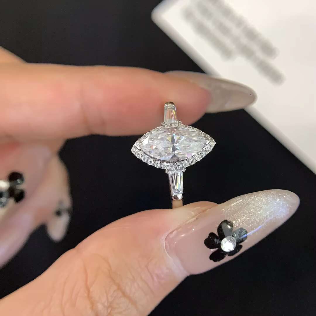 Classic Design 9K 10K 14K 18K White Gold Marquise Big Size Moissanite Engagement Wedding Halo Ring With Certificate for Women