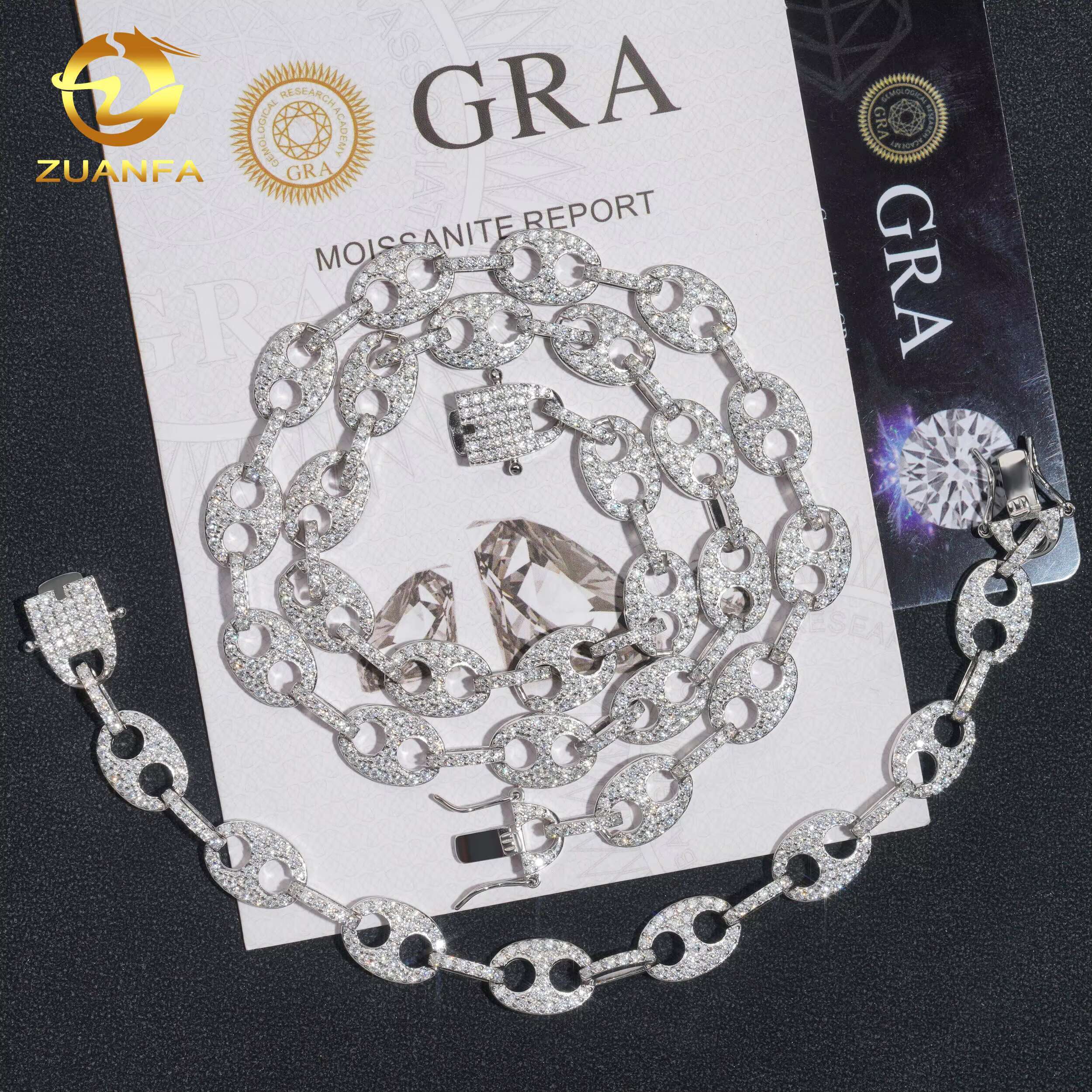 Stylish 925 Silver Hot Sell Rapper Jewelry Link Chain 10MM Iced Out Moissanite Diamond Mariner Link Chain