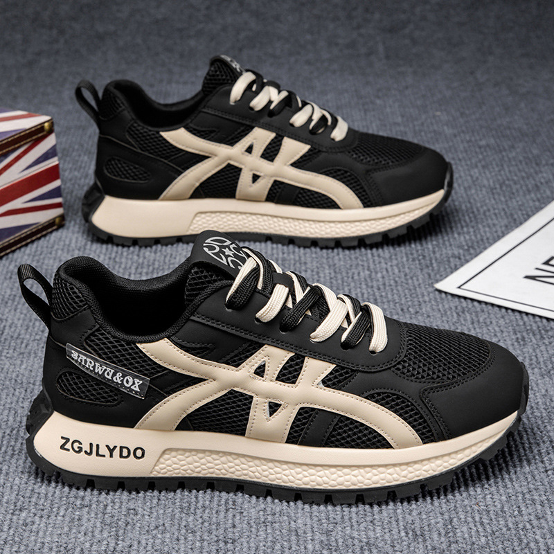 Free shipping 2025 casual shoes men color blocked breathable mesh sports shoes comfortable height increasing dad shoes