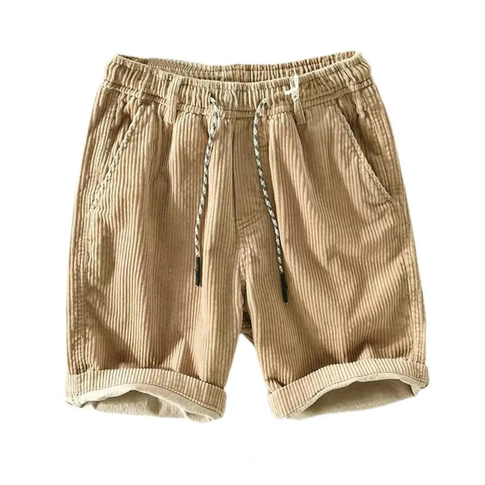 Comfortable Three-quarter Pants Stylish Mens Elastic Waist Corduroy Beach Shorts with Pockets Adjustable Drawstring for Summer 250704