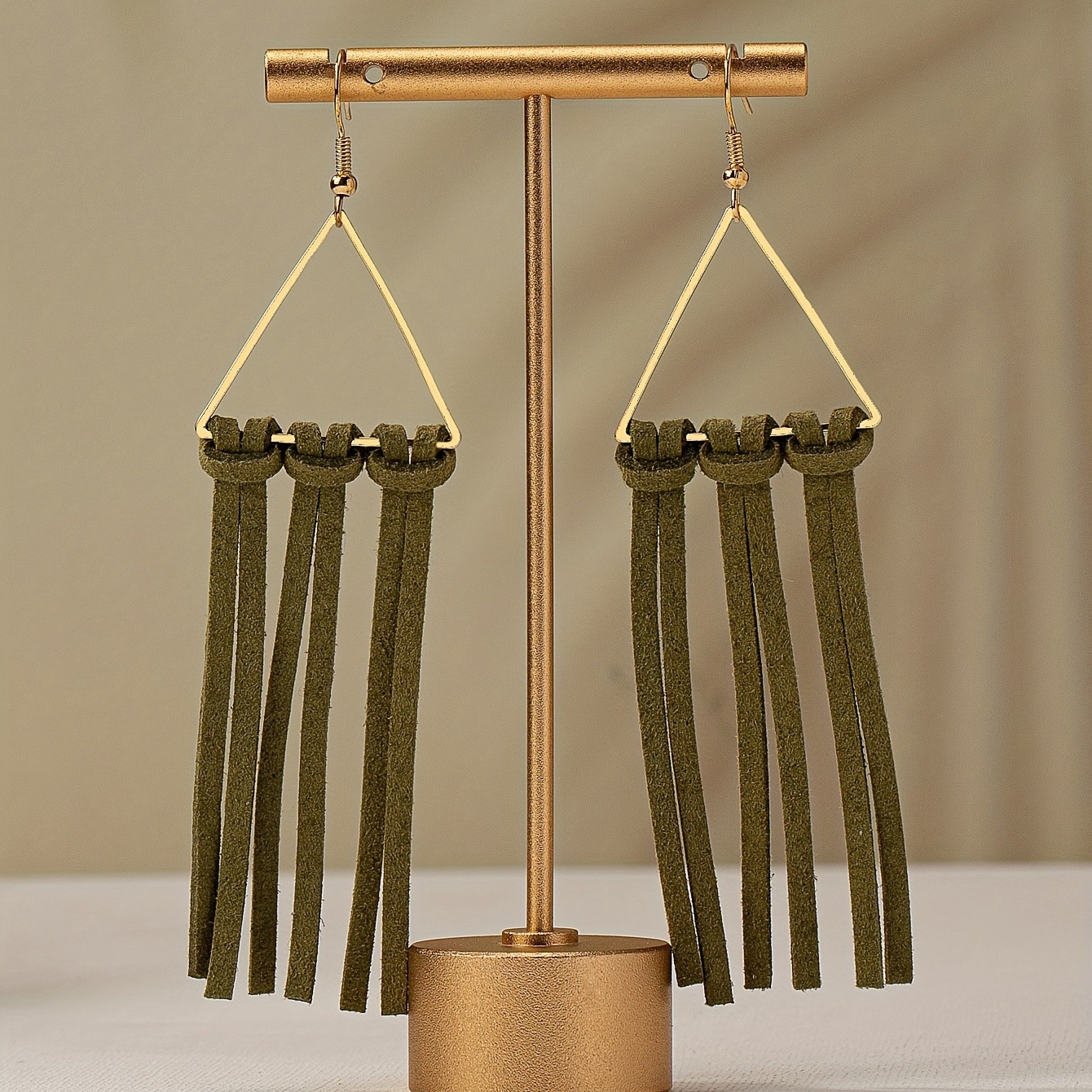 1 Pair Of Unique Long Korean Veet Tassel Bohemian Fashion Triangle Metal Earrings Accessories
