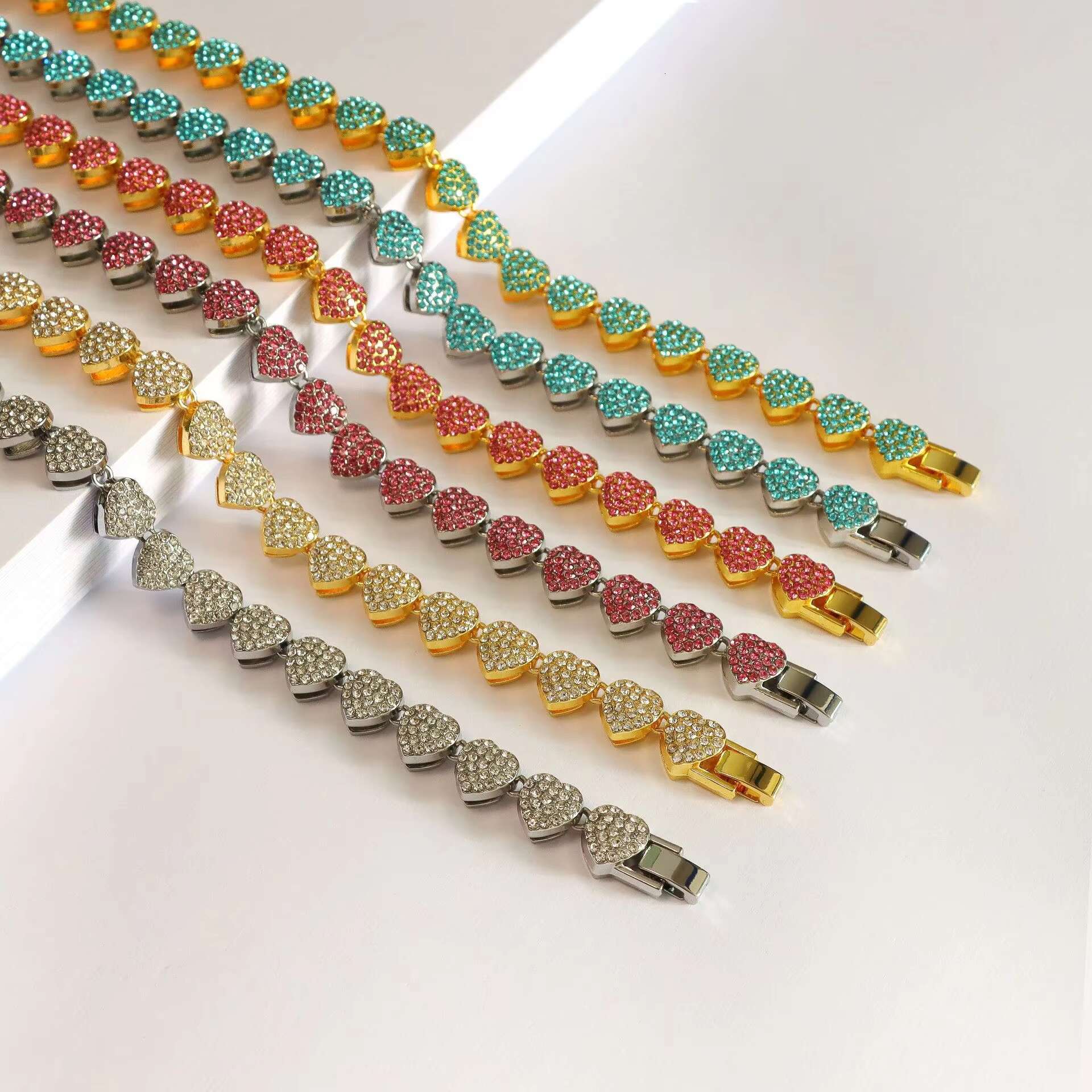 Double Layered Diamond Inlaid Alloy Rhinestone Women Vintage Heart Iced Out Gold 10mm Cuban Link Chain 10mm Necklace