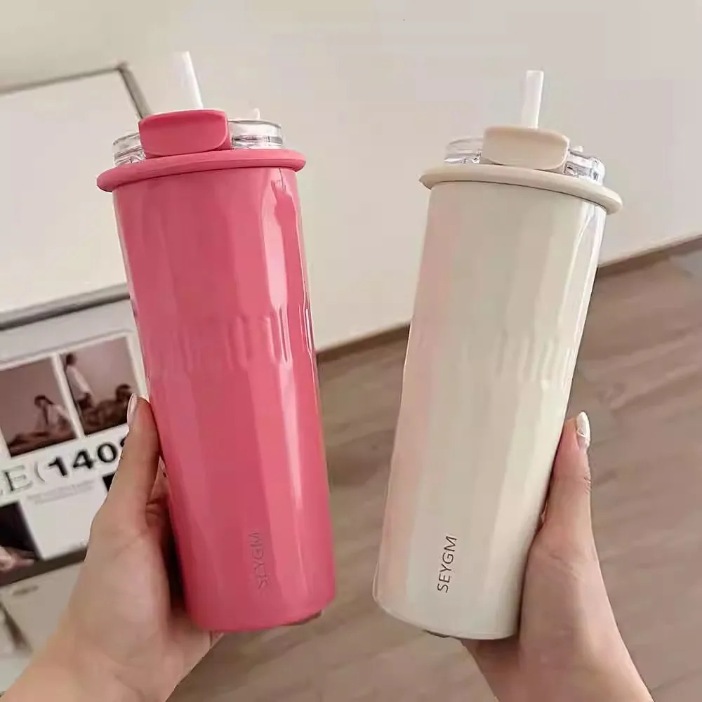 500ml Cute Tumbler Cups With Straw Stainless Steel Thermal Bottle Korean Thermos For Ice Coffee Tea Juice Water Cup 250704 W260226