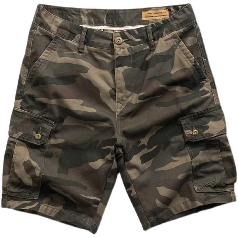 Heavyweight Summer 00% Cotton Camouflage Men Workwear Half Pants American Loose Straight Casual Pocket Washed Cargo Shorts W250705