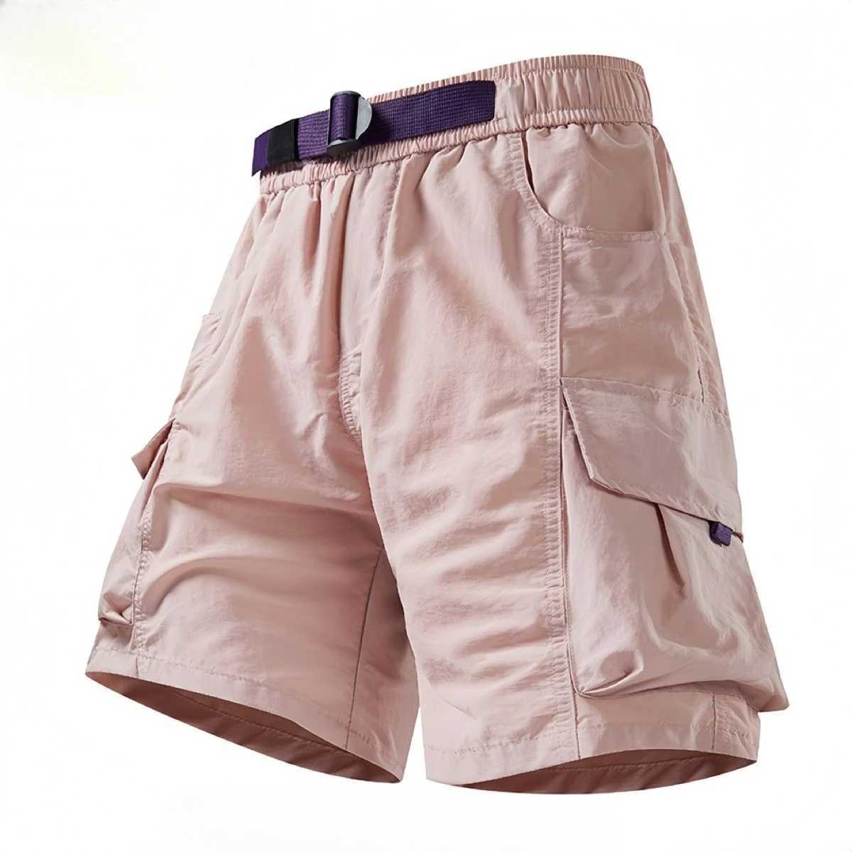 Mens Cargo Shorts Loose Multi Pocket Solid Male Short Pants Elastic Waist Nylon Casual Luxury Big and Tall Y2k Streetwear Cargo Shorts W250705