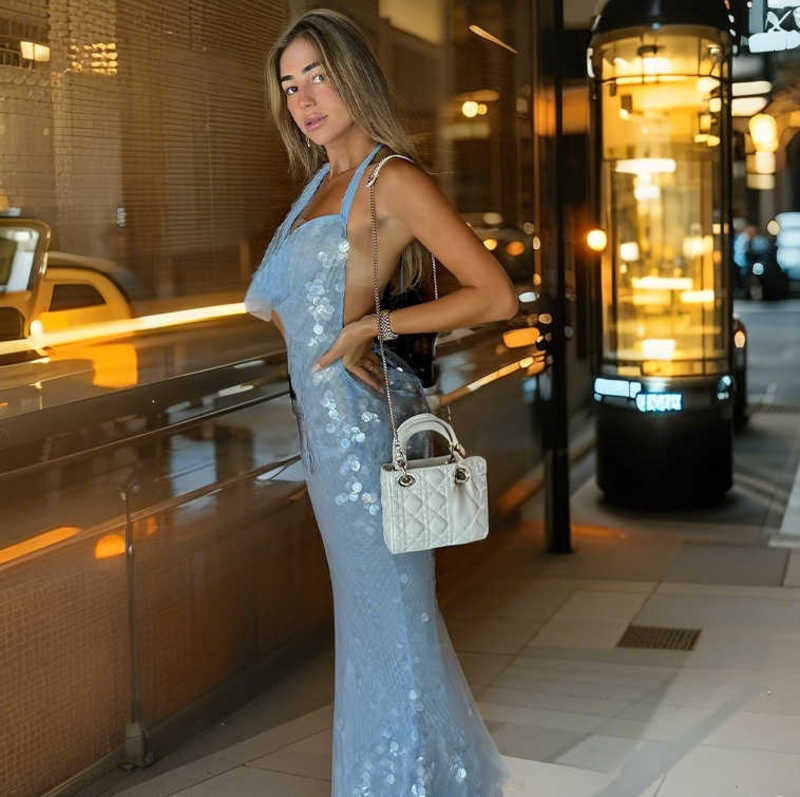 Fashion Evening Dress Hanging neck fish tail big sequin dress 2025 spring new dress