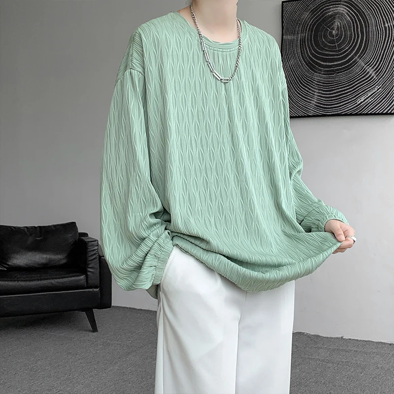 Autumn High Quality T-shirt For Men Hip Hop Long Sleeve Fashion Tops Korean Casual Solid Color Male Loose Tees 250704