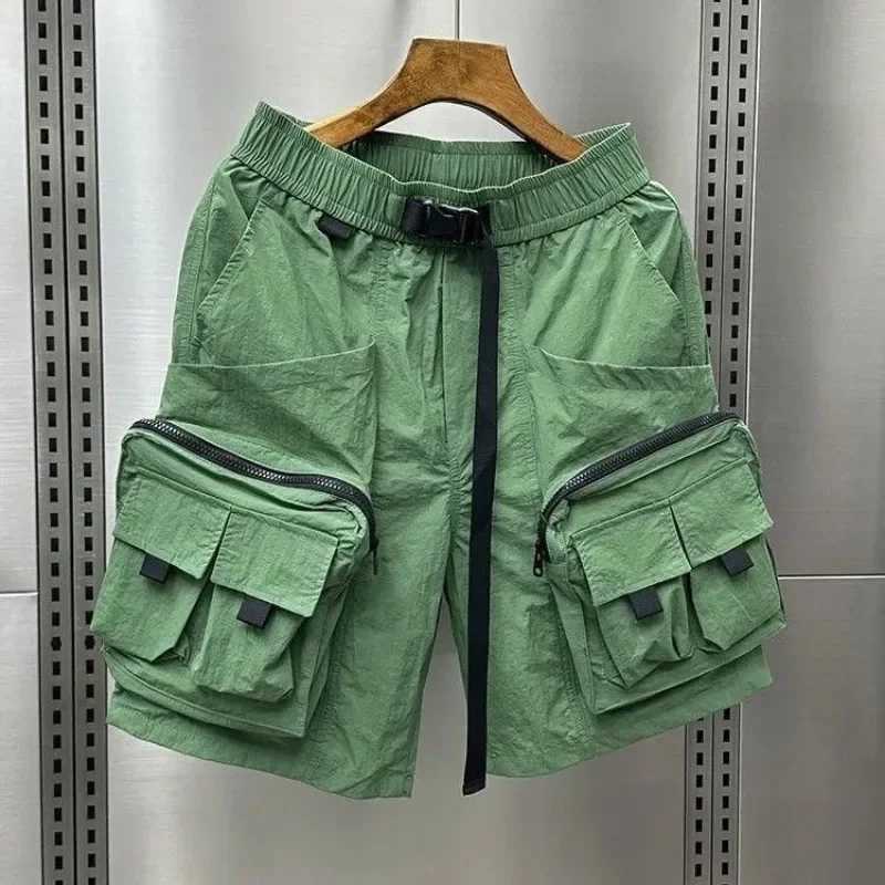 Mens Cargo Shorts Solid Multi Pocket Baggy Elastic Waist Loose Short Pants for Men Wide with Zipper Elegant Big and Tall Nylon W250705